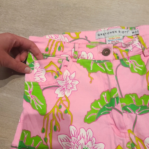 Gretchen Scott high waisted pink and green floral pants - Picture 2 of 5